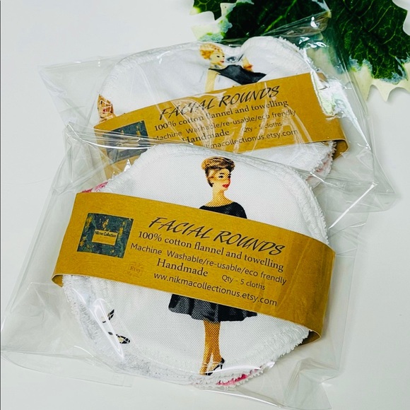 5 pc Cotton Reusable Makeup Remover Pads Wipes Washable Facial Rounds Handmade4” - Picture 2 of 11